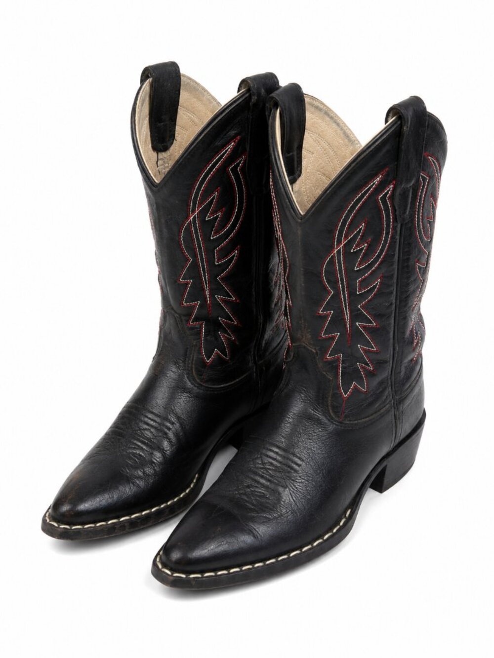 Old West Kids Cowboy Boots Black Leather Western Youth Size 13D